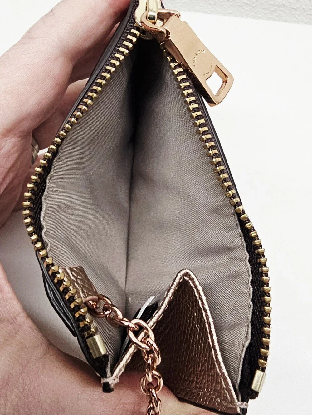 Coach Mini Skinny ID Case With Keychain Rose Gold Metallic